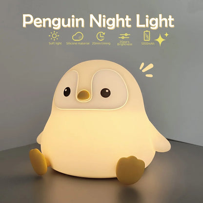 Pinguin-Nachtlicht aus Silikon mit Touch-Steuerung – USB-aufladbar und ideal als Schlummerlicht.