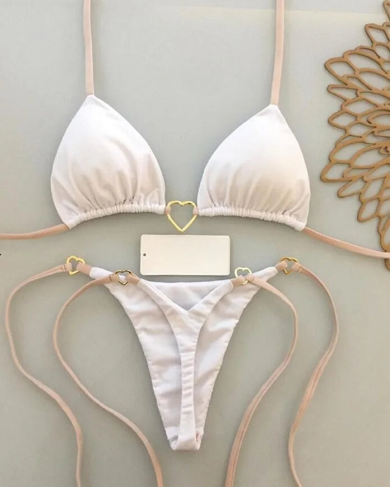 Halter-Bikini Set – Zweiteiliges Triangle-Thong Design in Uni-Farben