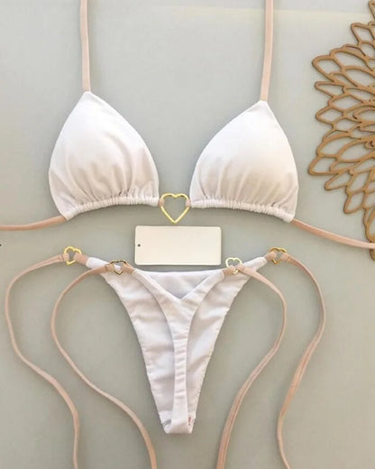 Halter-Bikini Set – Zweiteiliges Triangle-Thong Design in Uni-Farben