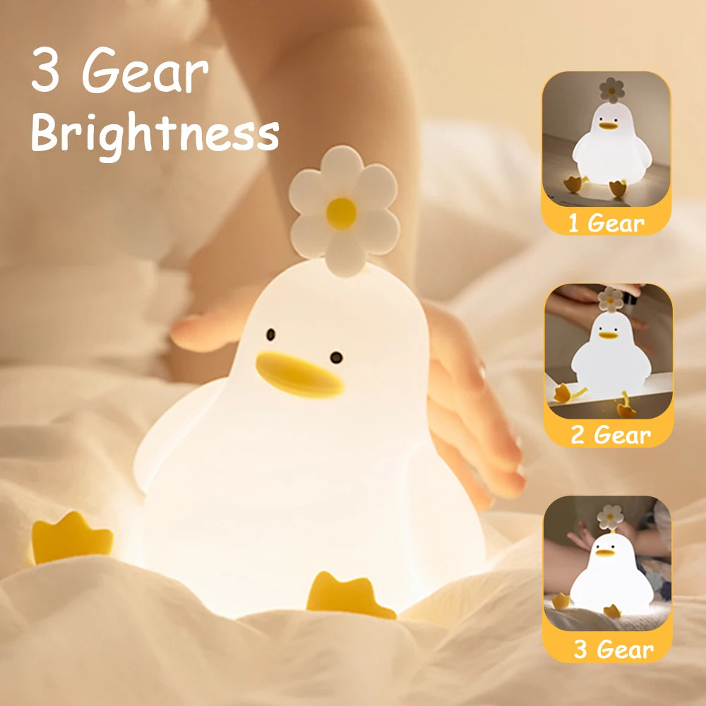 Nachtlicht Ente mit Timer und Touchfunktion – dimmbar, USB-aufladbar und perfekt fürs Kinderzimmer