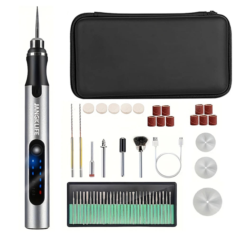 Kabelloses USB-Rotationswerkzeug-Set – kompakter Gravurstift für Holz, Metall, Glas & Schmuck, ideal für präzises DIY & Handwerk.