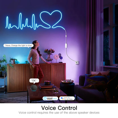3.0 Neon LED Streifen – Dimmbarer RGB-LED-Streifen mit USB 5V, kompatibel mit Tuya, SmartThings, Alexa & Google. Smarte Lichtsteuerung für individuelle Atmosphäre.