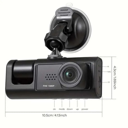 1080P Dashcam mit 3 Kameras, IR-Nachtsicht, Loop-Aufnahme & 2" Display – zuverlässiger Schutz und klare Aufnahmen bei Tag & Nacht.