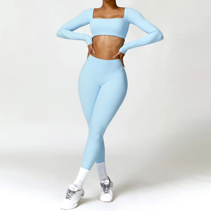 2-piece sports set with quick-drying long sleeve and leggings – comfortable, functional, and perfect for yoga, workout, or running.