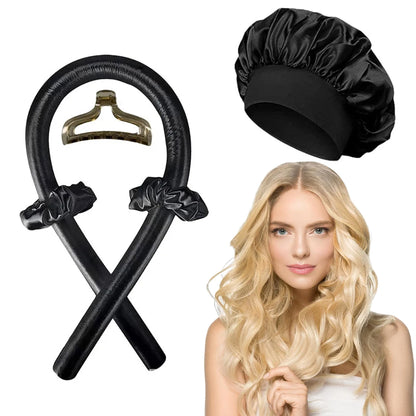 Satin-Lockenband-Set mit Haube – hitzefrei, weich und ideal für schonende Locken über Nacht ohne Stylingstress.