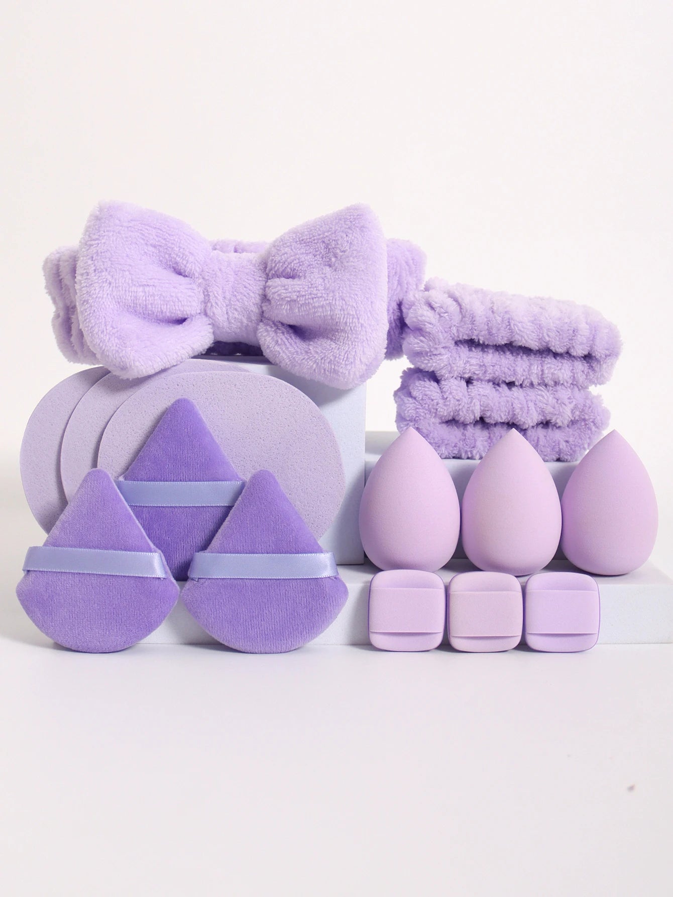 Make-up Schwammset – 15-teiliges Set mit Beauty-Eiern, Puderquasten, Stirnband und Armbändern für müheloses Auftragen und Abschminken