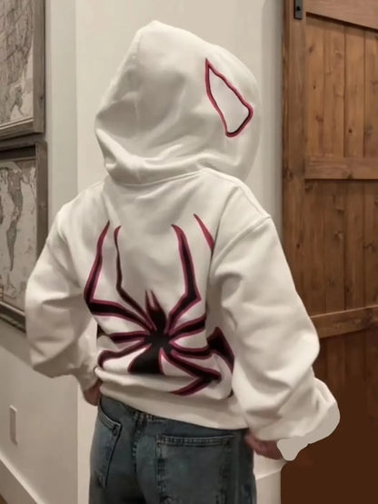 Hoodie à zip intégral Spider – Sweatshirt oversize avec un design graphique accrocheur dans le style Harajuku. Streetwear stylé pour des looks individuels dans le style gothique et Y2K.
