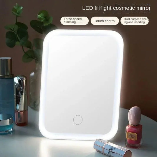 LED Touchscreen Schminkspiegel – Faltbarer Spiegel mit 3 Lichtmodi, USB-aufladbar