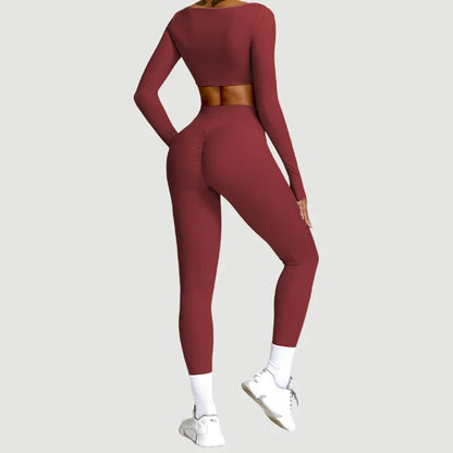 2-piece sports set with quick-drying long sleeve and leggings – comfortable, functional, and perfect for yoga, workout, or running.