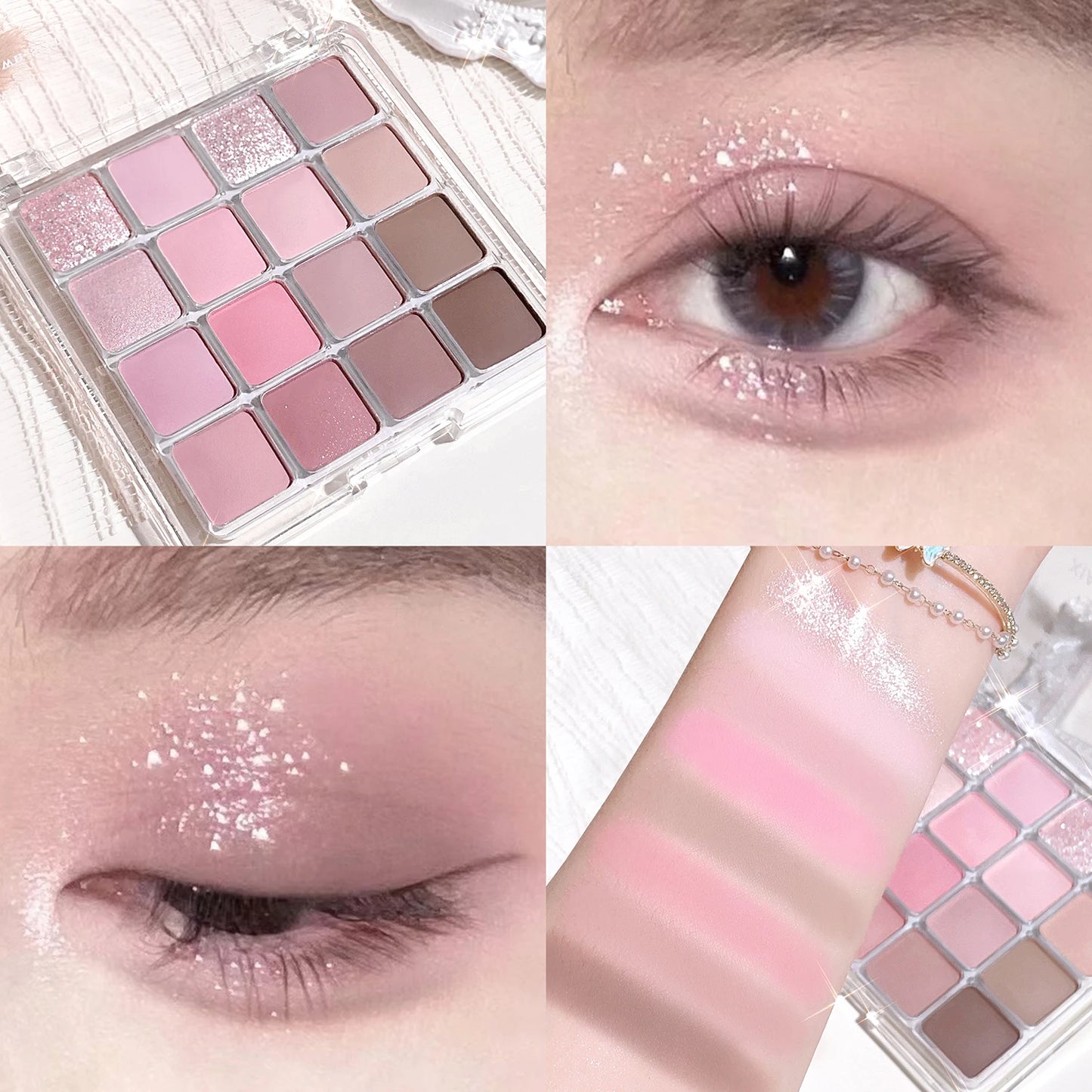 Lidschattenpalette mit 16 Sunset-Farbtönen – Mix aus matten & schimmernden Erdtönen, ideal für vielseitige Alltags- und Abendlooks im Korean-Style.