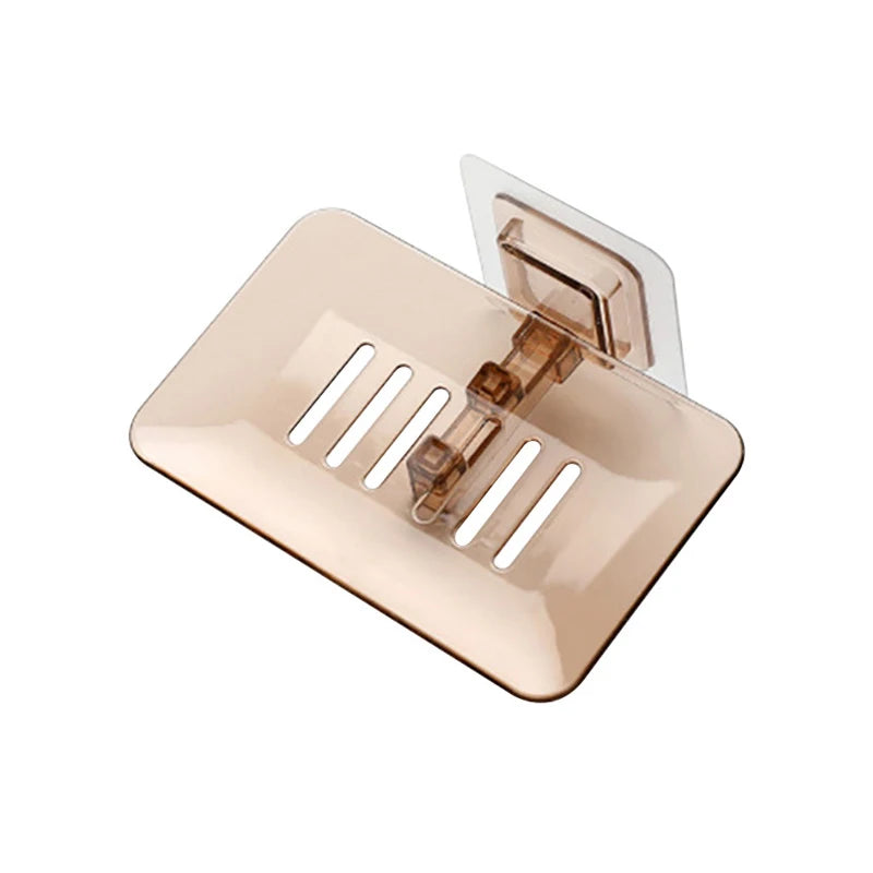 Transparente Seifenablage zur Wandmontage ohne Bohren – selbstklebend, mit Abflussdesign und ideal für Dusche oder Waschbecken.