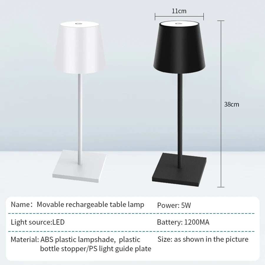 LED-Tischlampe mit Touch-Steuerung, 3-stufig dimmbar und kabellos USB-aufladbar – für Schreibtisch oder Raumbeleuchtung.