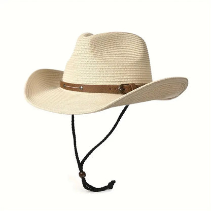 Western Cowboyhut mit breiter Krempe und Windband – stylischer Unisex-Sonnenschutz für draußen.