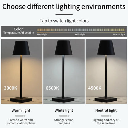 LED-Tischlampe mit Touch-Steuerung, 3-stufig dimmbar und kabellos USB-aufladbar – für Schreibtisch oder Raumbeleuchtung.