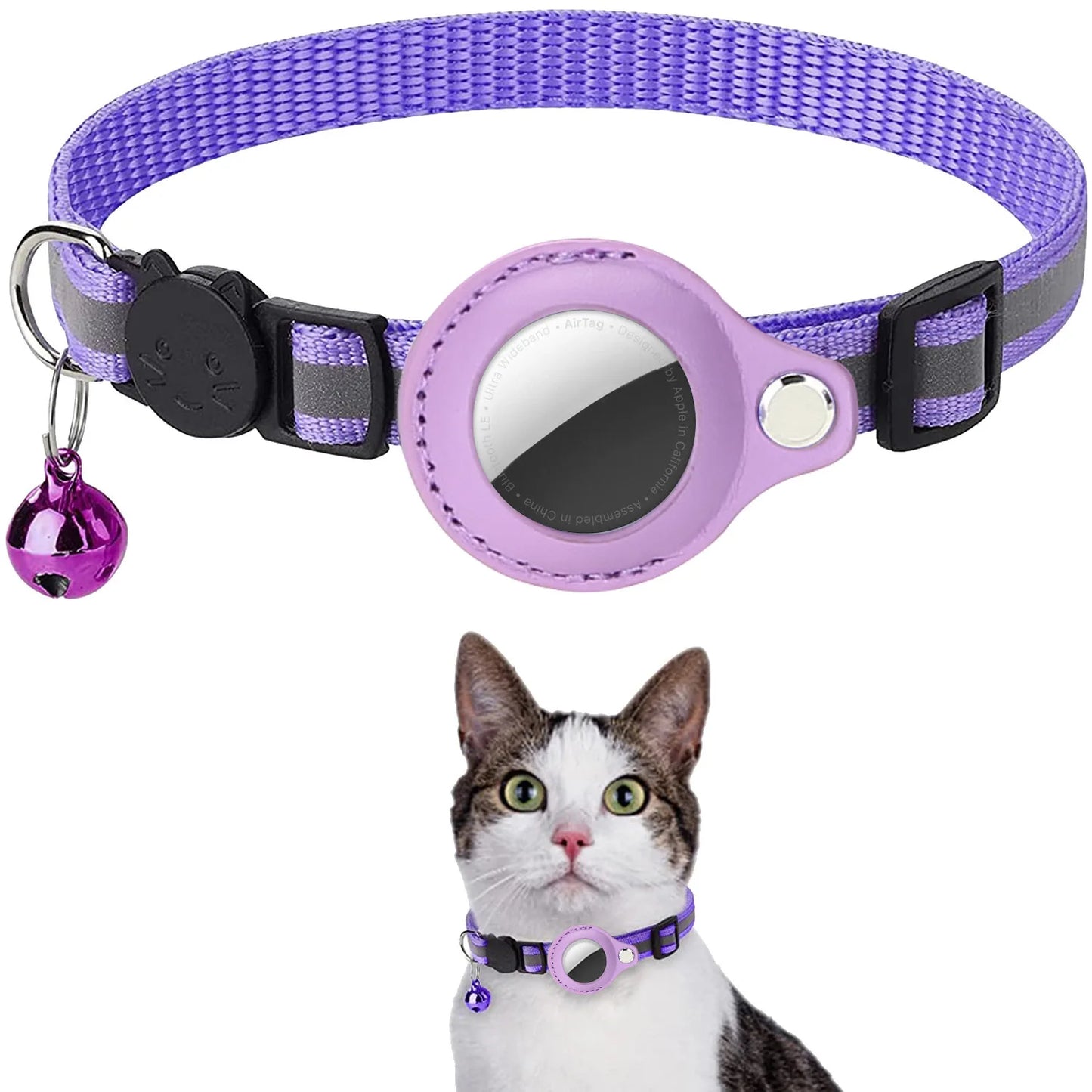 AirTag Katzenhalsband – Verstellbares, reflektierendes Sicherheitsband mit AirTag-Halterung und Glöckchen
