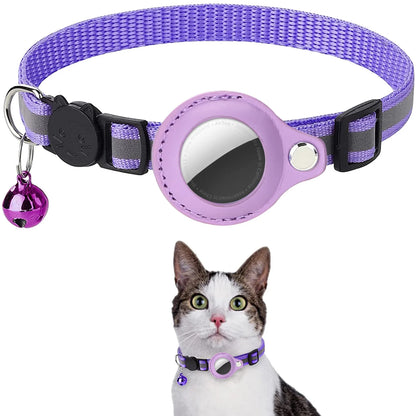 AirTag Katzenhalsband – Verstellbares, reflektierendes Sicherheitsband mit AirTag-Halterung und Glöckchen