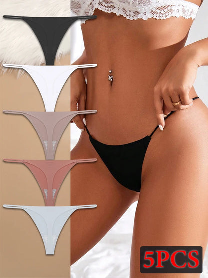 5er-Pack Nahtlose Ice-Silk Tangas – Bequeme Low-Waist Unterwäsche im T-Back-Design