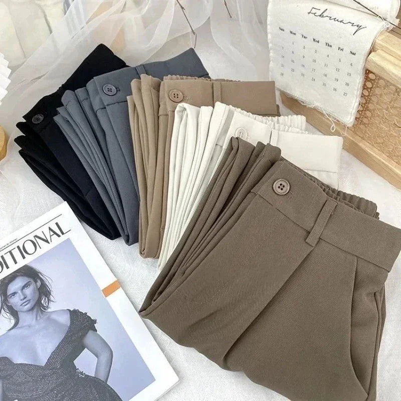 Pantalon harem taille haute noir – Pantalon de loisirs élastique pour le bureau et le quotidien