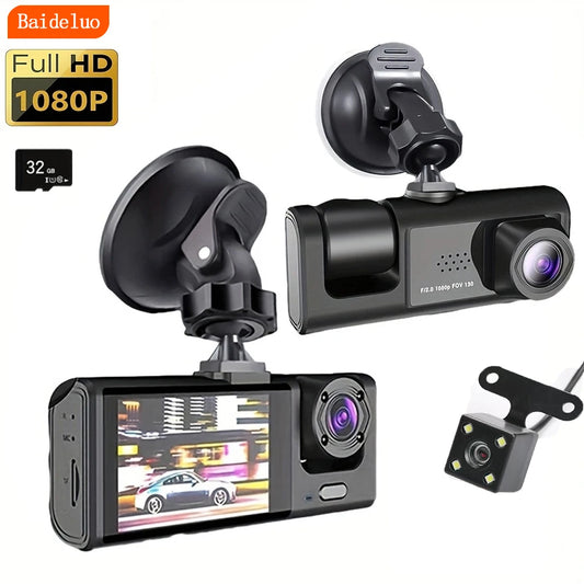 1080P Dashcam mit 3 Kameras, IR-Nachtsicht, Loop-Aufnahme & 2" Display – zuverlässiger Schutz und klare Aufnahmen bei Tag & Nacht.