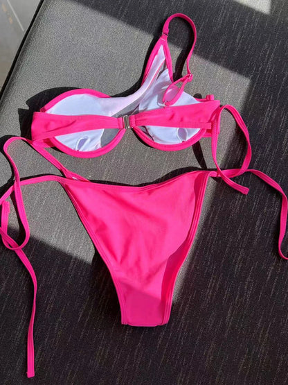 Mesh-Patchwork Bikini Set – Einseitiges Push-Up Design mit Bügelunterstützung