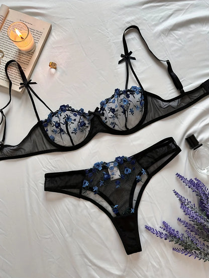 Zweiteiliges Dessous-Set mit Blumenstickerei – Verführerische Eleganz & Stil