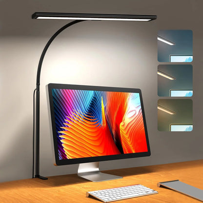LED-Schreibtischlampe mit flexiblem Hals, stufenlos dimmbar und einstellbarer Lichtfarbe – augenschonend für Büro oder Zuhause.