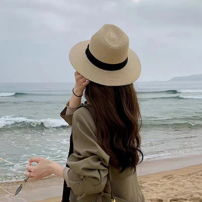 Großer Panama-Strohhut mit breiter Krempe – unisex, luftig und ideal für Sommer, Strand & UV-Schutz mit stilvollem Fedora-Design.