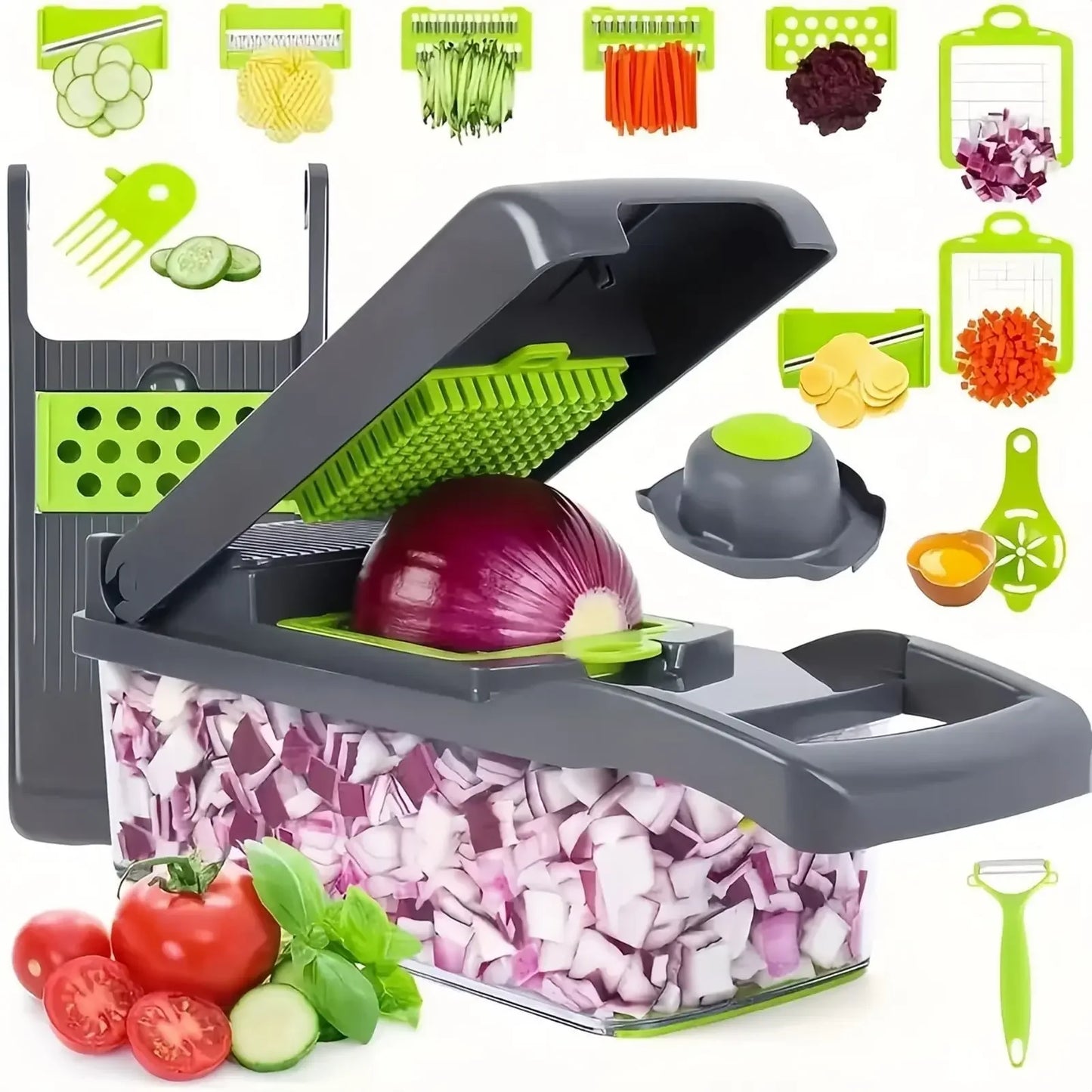 Multifunktionaler Gemüseschneider – 14/16-in-1 Slicer, Dicer & Reibe mit Griff für die Küche