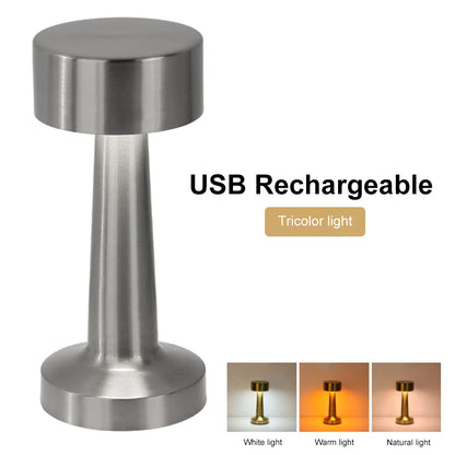Retro Metall-Tischlampe mit Touch-Funktion – LED-Licht, USB-aufladbar und ideal als Deko für Tisch oder Raum.