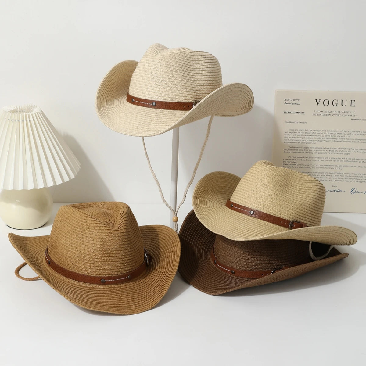 Western Cowboyhut mit breiter Krempe und Windband – stylischer Unisex-Sonnenschutz für draußen.