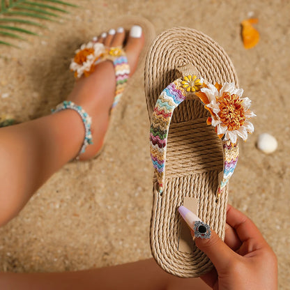 Trendige Damen-Flip-Flops mit Sonnenblumen-Design – weich, rutschfest und ideal für sommerliche Alltagslooks.