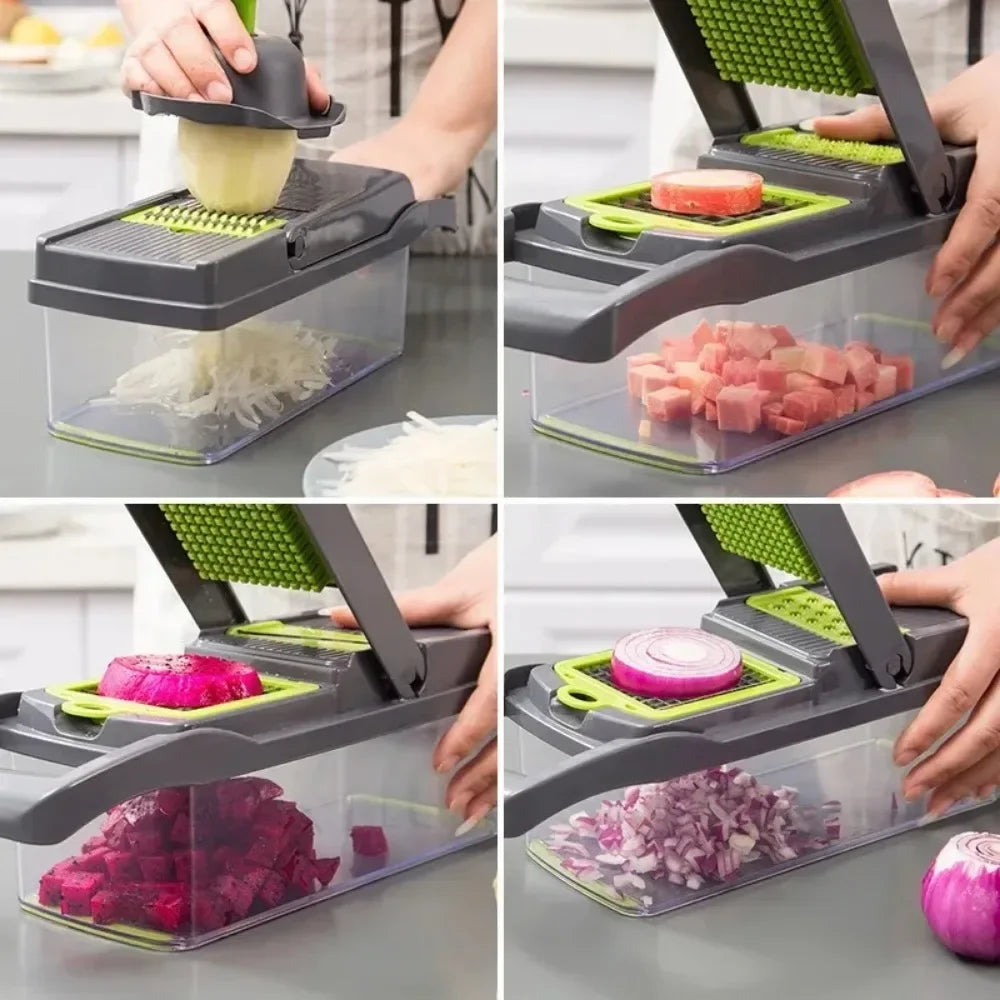 Multifunktionaler Gemüseschneider – 14/16-in-1 Slicer, Dicer & Reibe mit Griff für die Küche
