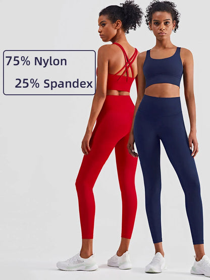 Conjunto de fitness de 2 piezas con sujetador deportivo tipo push-up y leggings – cómodo, de soporte e ideal para el gimnasio, yoga o pilates.