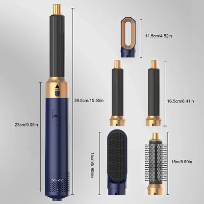 5-in-1 Heißluftstyler mit Föhn, Lockenstab & Glättaufsätzen – vielseitig, leistungsstark und ideal für flexibles Haarstyling zu Hause.