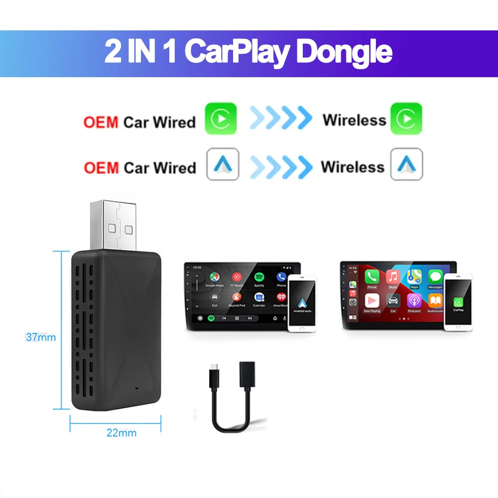 Kabelloser CarPlay & Android Auto Adapter – Mini-Box, Plug-and-Play, schnelle Verbindung per WLAN, passend für Toyota & mehr.