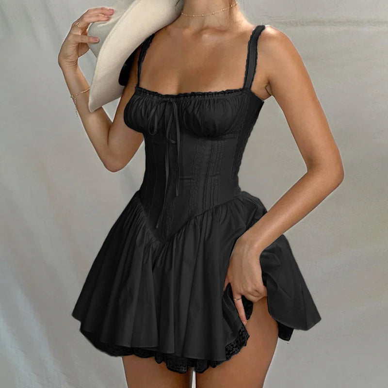 IAMHOTTY A-Linien Kleid – Hochwertiges Spitzenkleid in Weiß mit Korsett-Design. Ärmellos, elegant und verspielt für einen stilvollen Auftritt bei jedem Anlass.