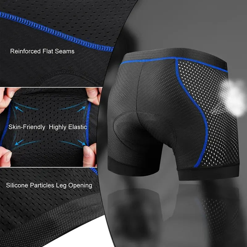Atmungsaktive Radhose mit 5D-Gelpolster und Anti-Rutsch-Beinabschlüssen – bequem, stoßdämpfend und perfekt für lange Touren.