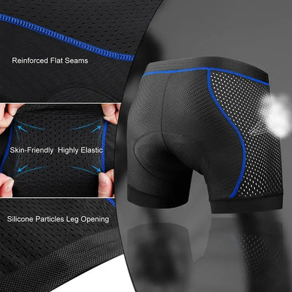 Atmungsaktive Radhose mit 5D-Gelpolster und Anti-Rutsch-Beinabschlüssen – bequem, stoßdämpfend und perfekt für lange Touren.