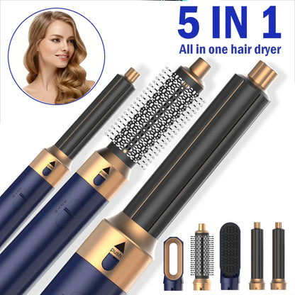 5-in-1 Heißluftstyler mit Föhn, Lockenstab & Glättaufsätzen – vielseitig, leistungsstark und ideal für flexibles Haarstyling zu Hause.