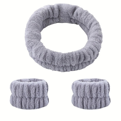 Coral Velvet Facial High-elastic Makeup Hairband Face Wash Wristband Set - Face Wash, Facial Mask, Skin Care