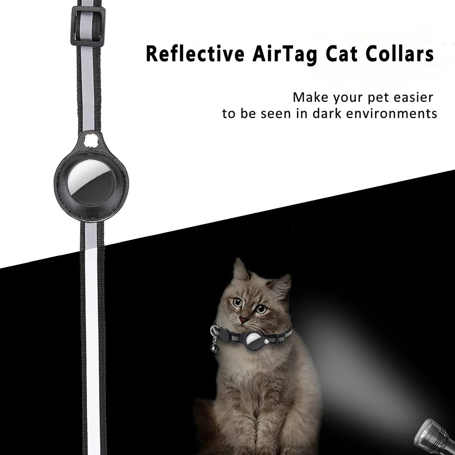 AirTag Katzenhalsband – Verstellbares, reflektierendes Sicherheitsband mit AirTag-Halterung und Glöckchen