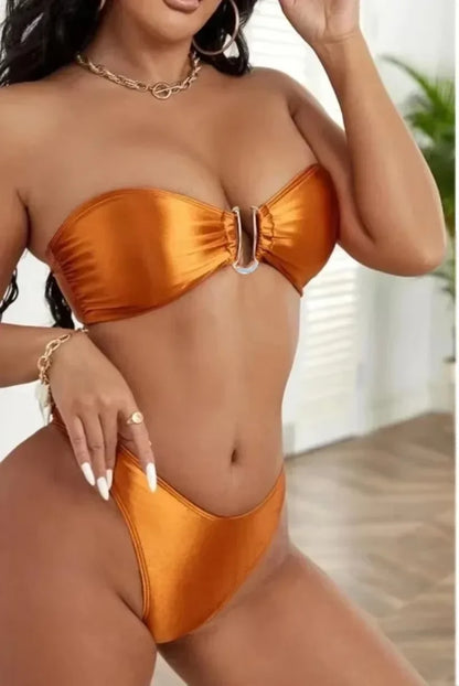 Bandeau Bikini – Zweiteiliges Set in Uni-Farben