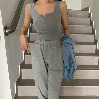 Rippstrick-Tanktop – Ärmelloses Top mit Knopfleiste im schlichten, trendigen Design