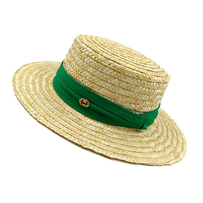 2024 Summer Straw Hat Beach Hat Women's Seaside Sun Hat Vacation Bow Ribbon Flat Top Big Brim Straw Hat