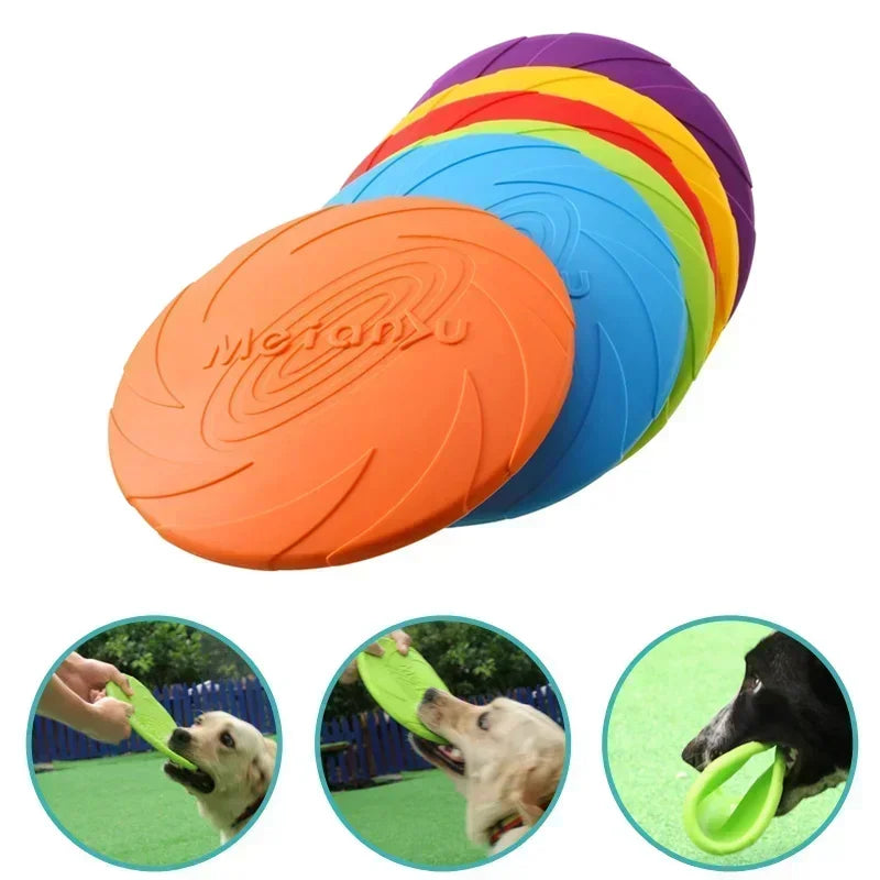 Bunter Hundespiel-Frisbee aus Silikon – flexibel, bissfest und ideal für interaktives Training & Spiel im Freien.