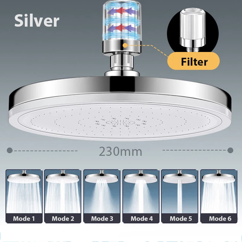Regendusche mit 6 Strahlarten und Filter – hoher Wasserdruck, vielseitig einstellbar und ideal für ein entspannendes Duscherlebnis.