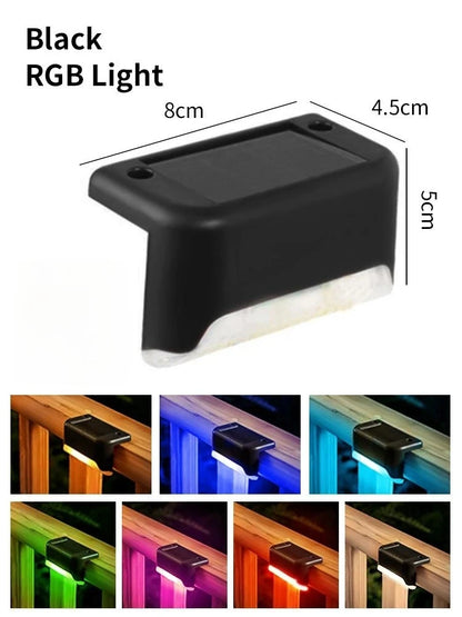 Wasserdichte Solar-LEDs für Treppen und Geländer – ideal für Terrasse, Zaun oder Wegbeleuchtung.