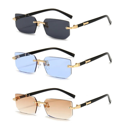 Modische randlose Rechteck-Sonnenbrille – unisex, leicht & stylisch, ideal für Sommer, Reisen oder trendige Alltagslooks.