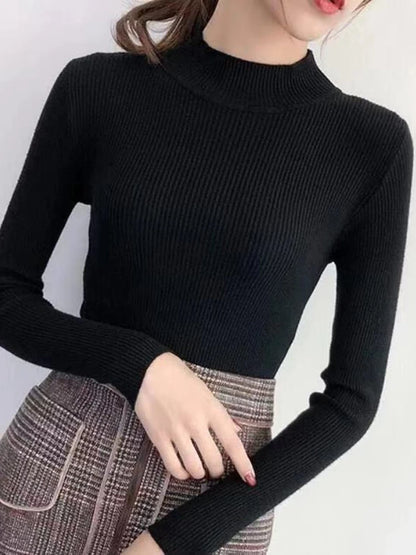 Fitted knit sweater with stand-up collar – simple, cozy, and perfect for stylish looks on cool days.