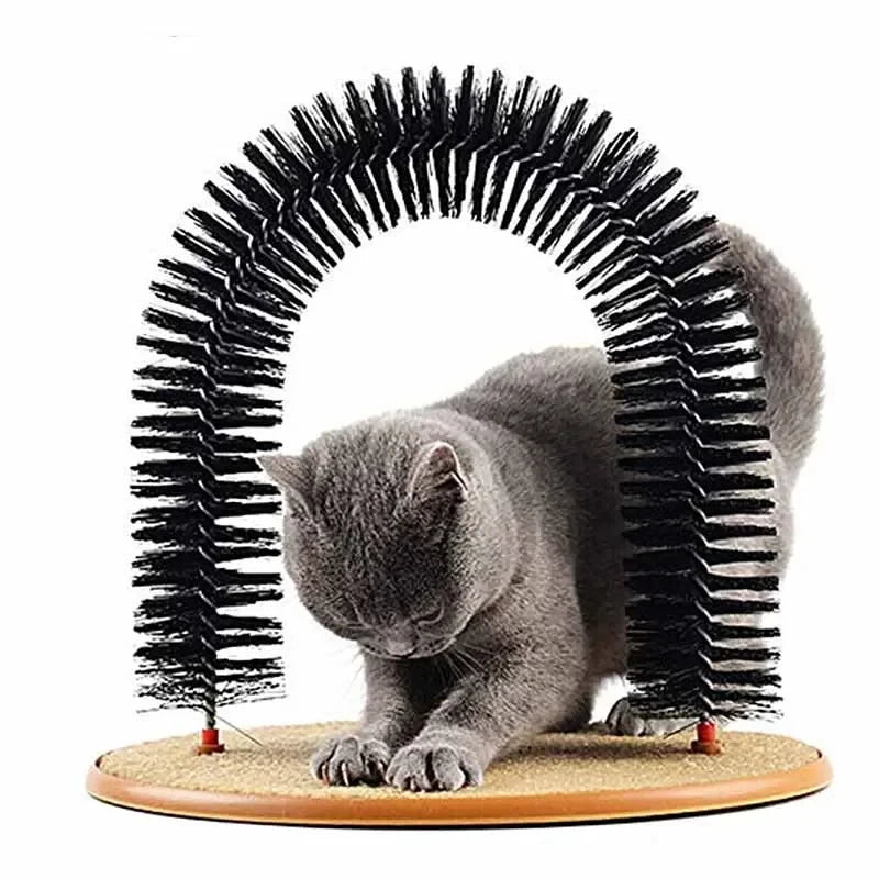 Katzen-Selbstpflegebogen mit Massagebürste & Kratzpad – interaktiv, ideal zum Reiben, Kratzen und Wohlfühlen für dein Haustier.